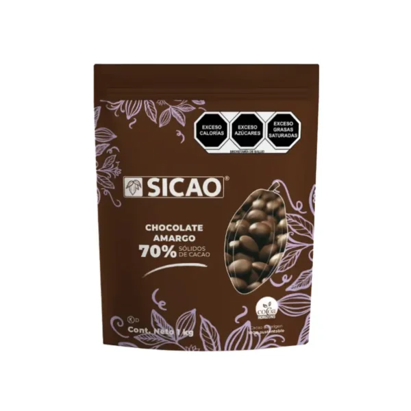 Bolsa sellada de 1kilo Chocolate SICAO amargo frente