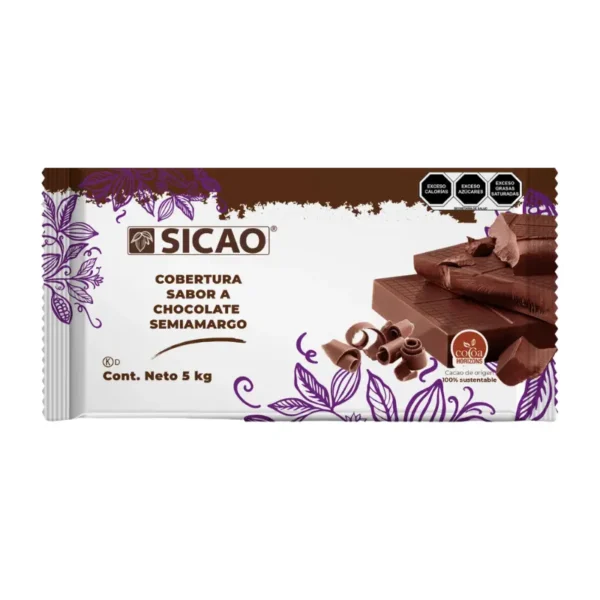 Marqueta de Chocolate Sicao Sucedaneo semiamargo contenido de 5kilos
