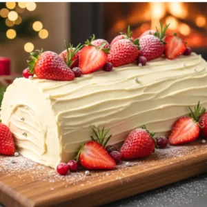 TRONCO NAVIDEÑO DE CHOCOLATE BLANCO Y FRESAS