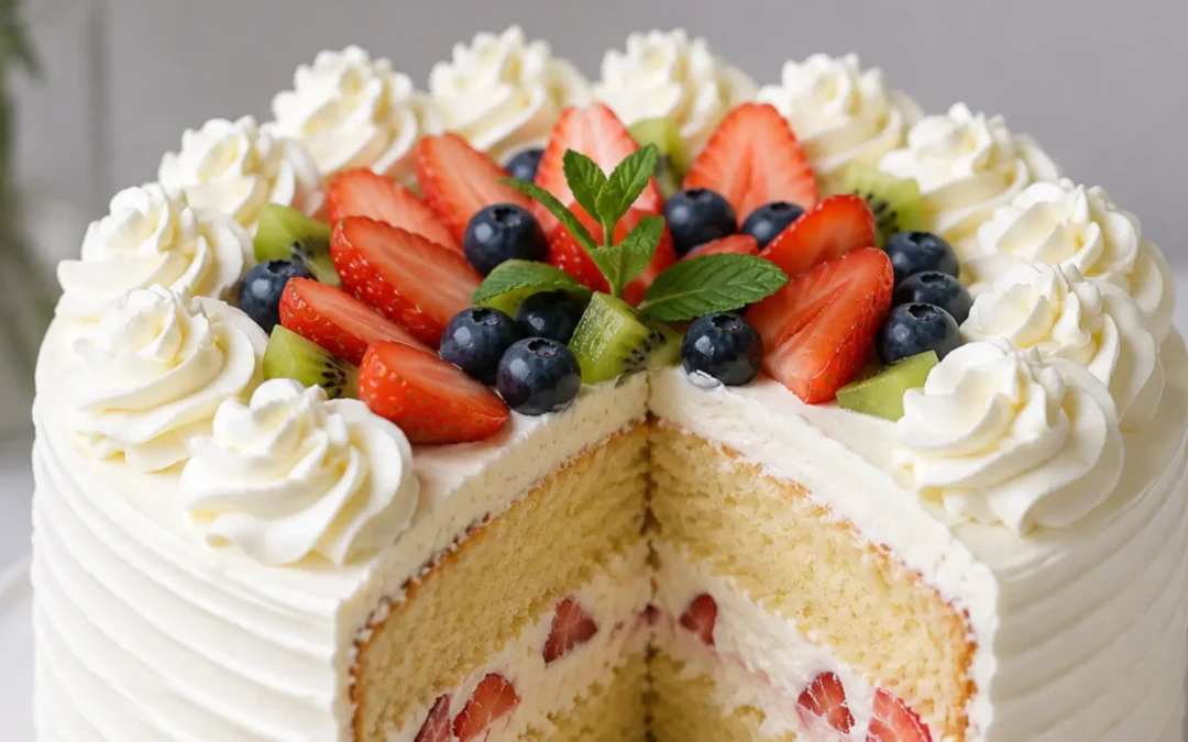 Receta Pastel de Vainilla con Relleno de Crema y Fruta